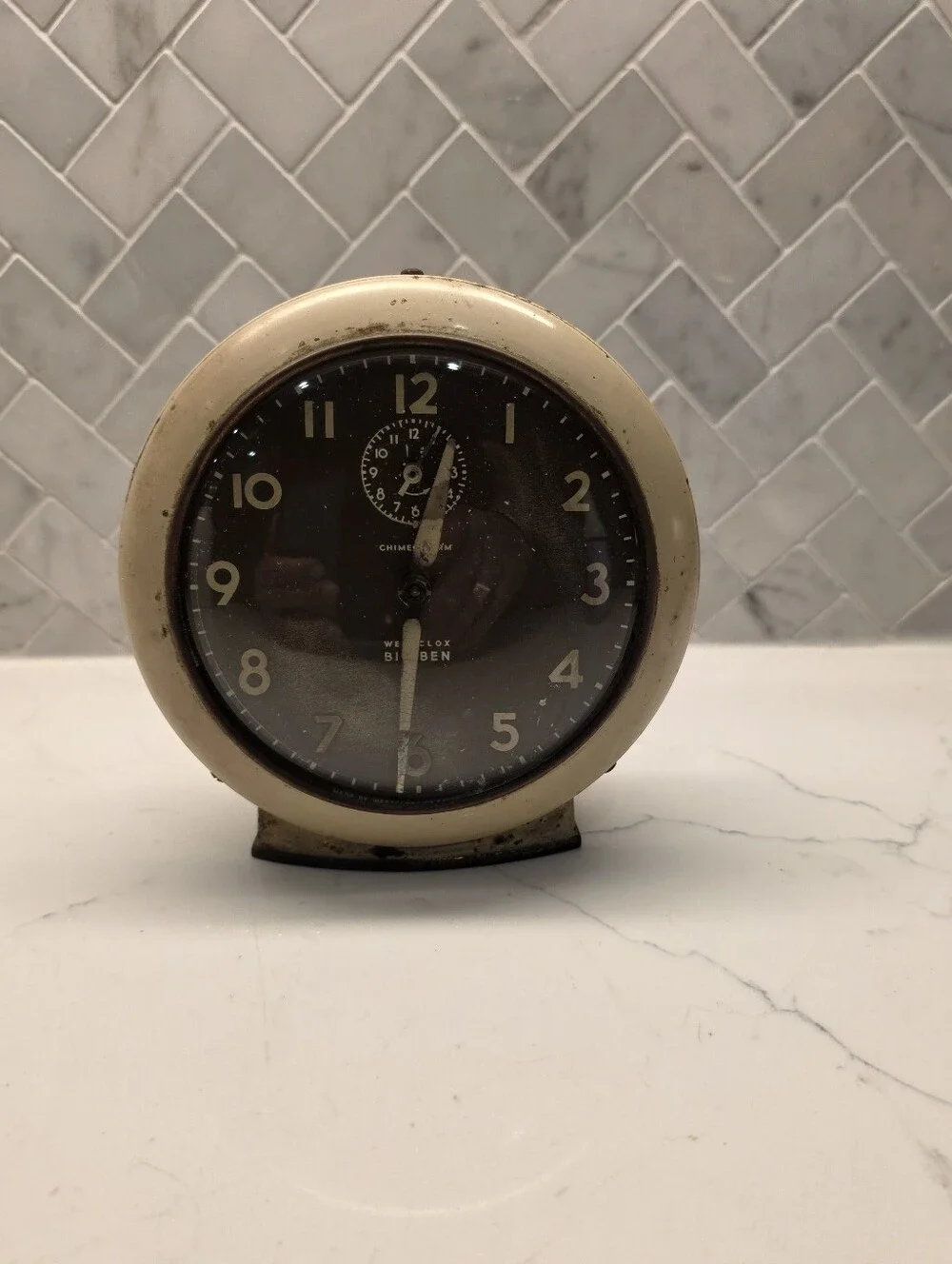 Vintage Mid-Century Westclox Big Ben Chime Alarm Clock Style 7 - Ivory Case